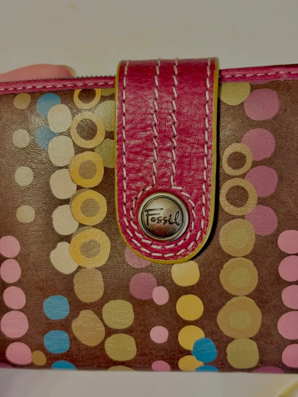 Vintage Fossil Wallet Early 2000s Style Bi Fold Colorful Y2K Retro Boho Hippie